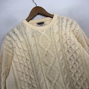 Vintage Shelter Bay Sweater Men's XL Cream White Fisherman Chunky Knit Arrow 90s